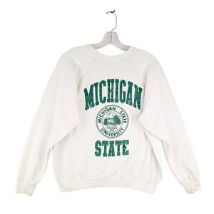 Vintage Michigan State University Sweatshirt Mens XL White Green Raglan USA Made